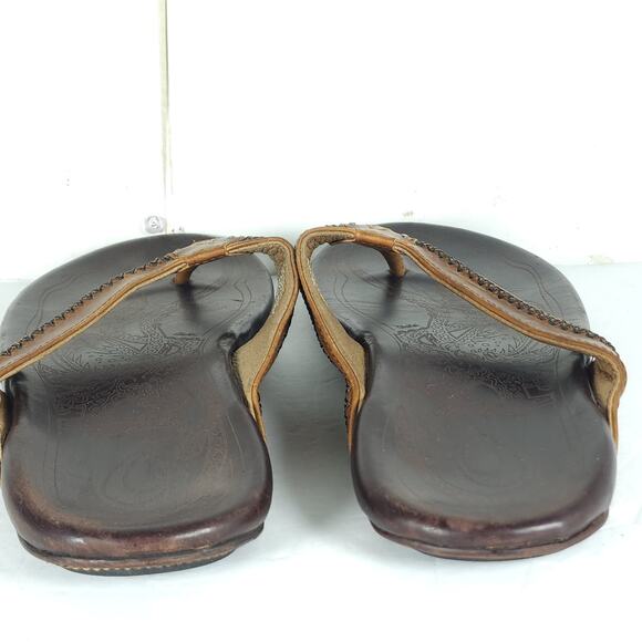 Olukai Men\'s Mea Ola US12 Brown Leather Embroidered Slip On Flat Thong Sandals main image 7